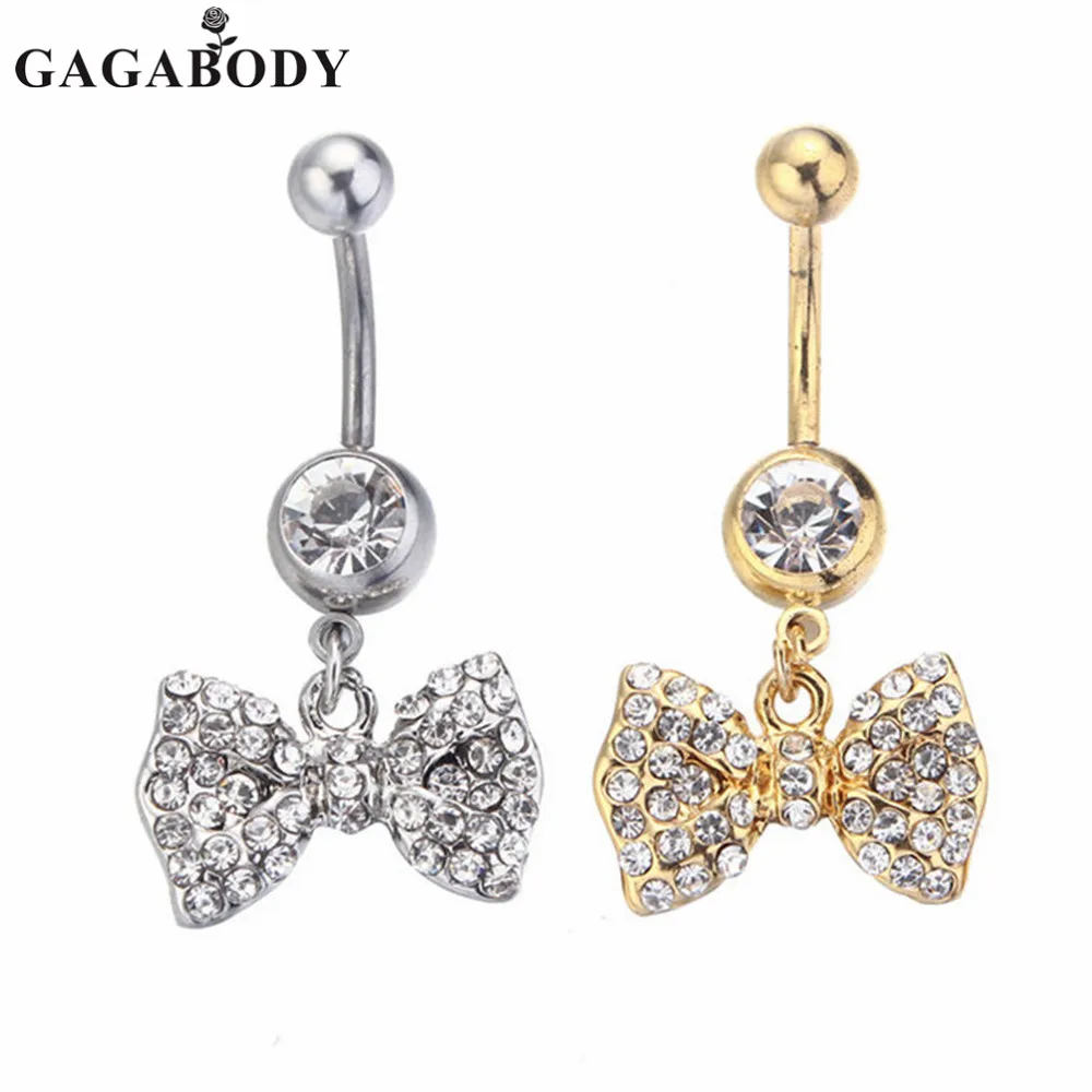 Fashion 2017 Light Yellow Gold Color Bowknot Belly Button Rings 1pc Navel Rings Sexy 316l 
