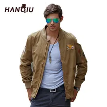HANQIU Военная Мужская куртка с модной вышивкой тонкая приталенная мужская куртка верхняя одежда повседневная мужская куртка с длинными рукавами Jaqueta Masculino