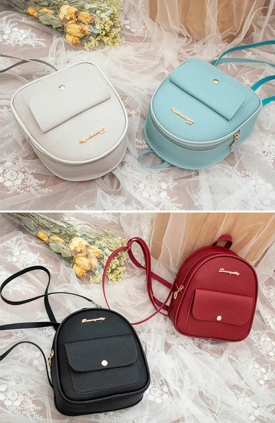 Mara's Dream New Lychee Shoulder Bag Small Fresh Shoulder Bag Solid Color Zipper Buckle Multi-function Small Backpack