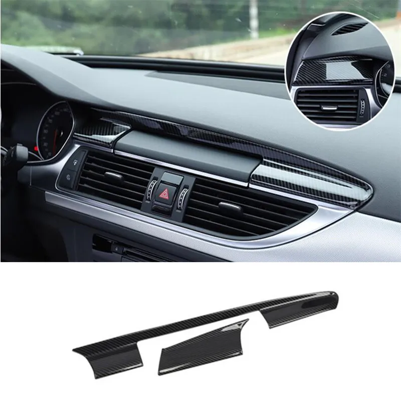 Carbon Fiber Black Color Dashboard Navigation Cover Trim 2Pcs For Audi