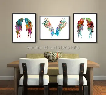 

2015New modern Abstract Angel Wings Feather Painting print canvas wall art kids room wall decor Watercolor Art Print home Decor