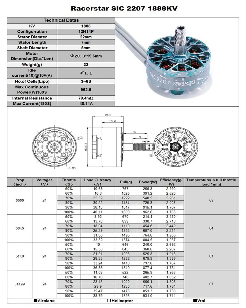 1/2/4 шт. Racerstar SIC 2207 1888KV 2388KV 2688KV бесщеточный двигатель для дрона с дистанционным управлением с видом от первого лица с несколькими несущими винтами Запасные Запчасти Аксессуары