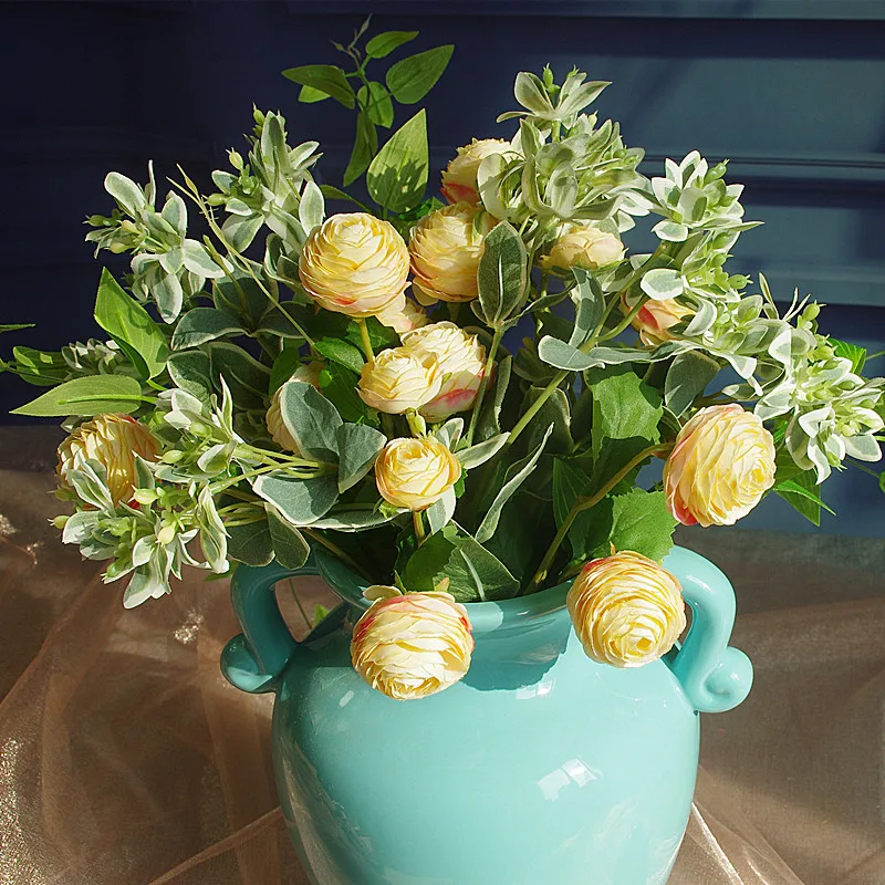 

9pcs Bouquet Champagne Tea Rose Exclusive Sales Snow-On-The-Mount Artificial Flowe Home Decoration Free Shipping