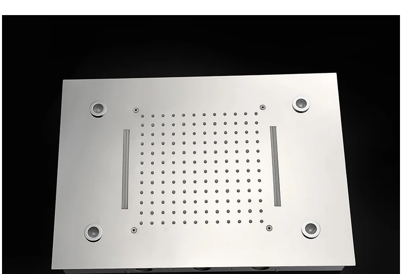 hm Shower System Double Waterfall Rainfall Large Ceiling LED Rain Shower Head Recessed Automatic Color Change Thermostatic Tap (24)