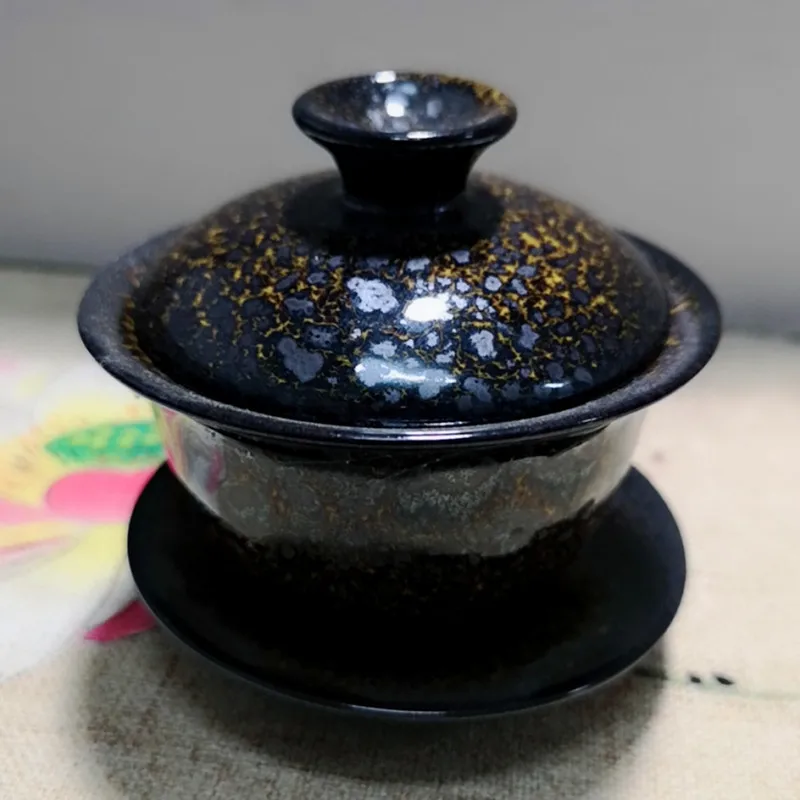 Фарфоровый набор чайных чашек Gaiwan Da Hong Pao Tie GuanYin чайная супница Молочный Улун чайная миска чайник керамика Цзиндэчжэнь красочные Temmoku - Цвет: TemmoYello