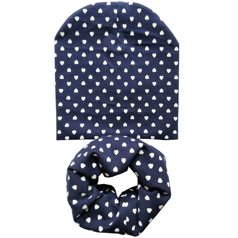 Navy Love Set Новая осенне-зимняя детская шапка, комплект для мальчиков и девочек, шарф на шею, весенний теплый шейный платок, детские вязаные шапки, комплекты, хлопковая детская шапка, шарф - Цвет: Navy Love Set