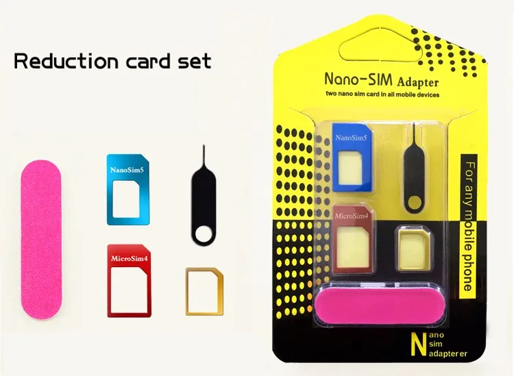 5 In 1 Nano Sim Card Adapters Regular Micro Sim Standard Sim