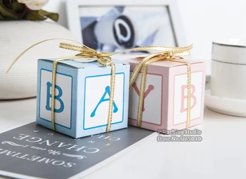 

5*5*5cm Blue Pink Cube candy Box bag Square Shape Children's Day Favor Gift Boxes pie Party Box 200pcs/lot