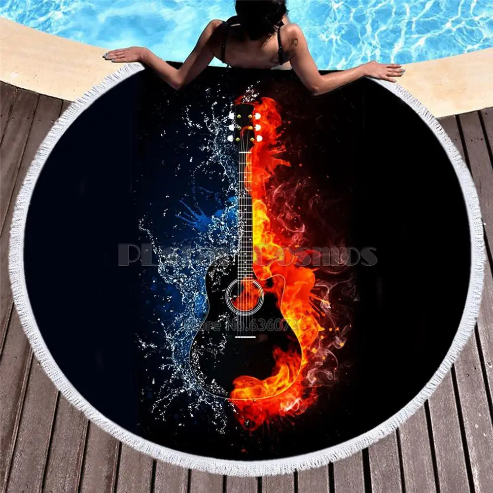

Violin Guitar art Musical instrument Women Bath Towel for Beach Thick Round 3d print Fabric Quick Compressed Towel new style-16