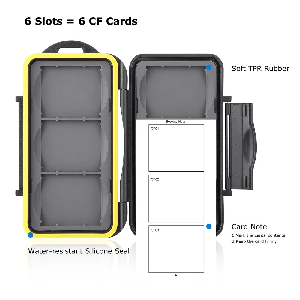 CF Card Holder 6 Slots Water Shock Resistant Protector Compact Flash Card Holder for CF Cards 2