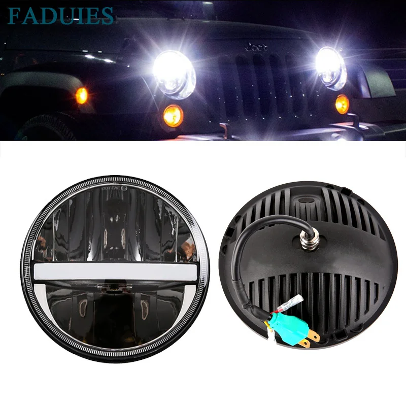 FADUIES 2psc 7 дюймов светодиодный фары с DRL& Янтарный указатель поворота для Jeep Wrangler Jk TJ Fj Hummer грузовики Harley внедорожные огни