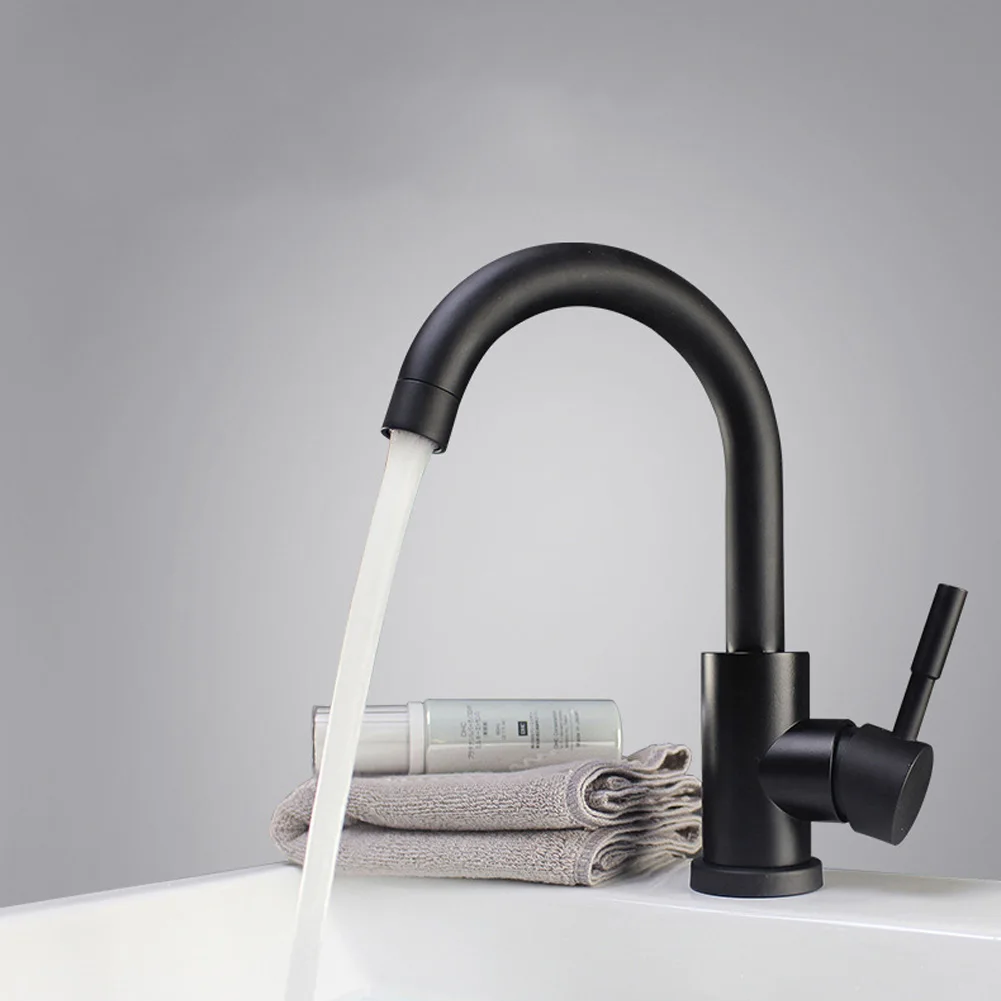 

Modern Stainless Steel 360 Rotate Hot Cold Water Basin Faucet Bathroom Kitchen Faucets Single Lever Black Basin Mixer