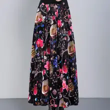 S-4XL; Лидер продаж; сезон весна; Женская Новая мода; Лен; Бюст; Высокая талия; принт; Полная юбка