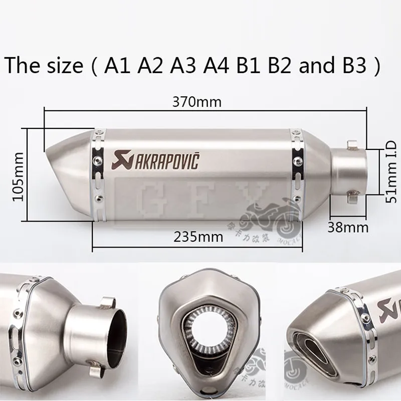 Universal 51 MM Escape Akrapovic Motocicleta tubo de Escape Con Silenciador Moto Bicicleta Olla Para Yamaha Honda Kawasaki Ducati KTM Deslizamiento-en