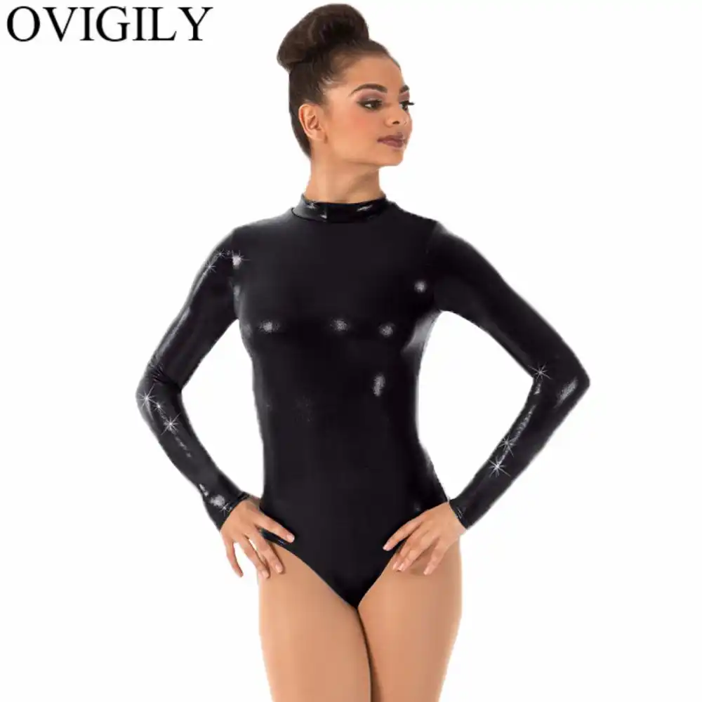 OVIGILY Adult High Neck Long Sleeve Dance Unitard for Women Bodysuits 