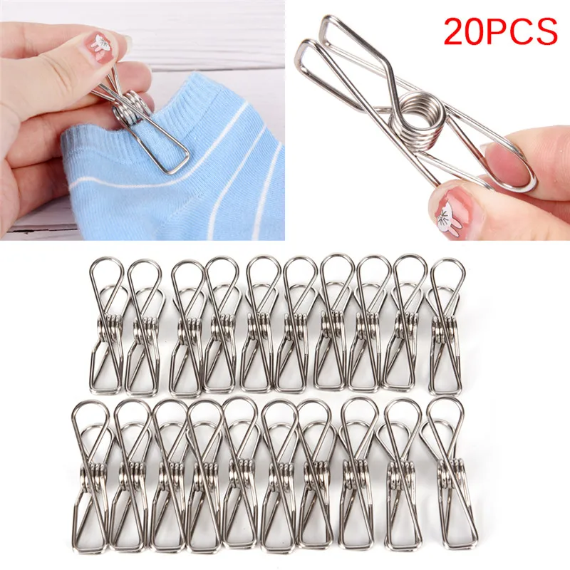 

20Pcs/lot Stainless Steel Clothes Pegs Hanging Clothes Pins Beach Towel Clips Household Bed Sheet Clothespins Wholesale