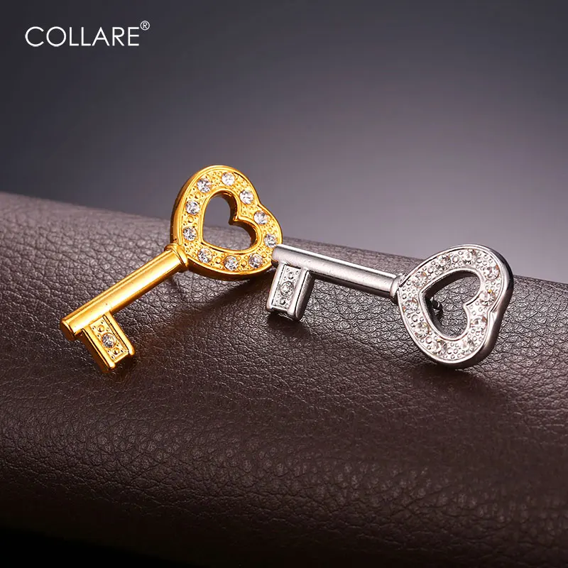 

Collare Crystal Key Heart Brooches For Women Gold/Silver Color Wholesale CZ Brooches Pin Men Jewelry Pins And Brooches B126