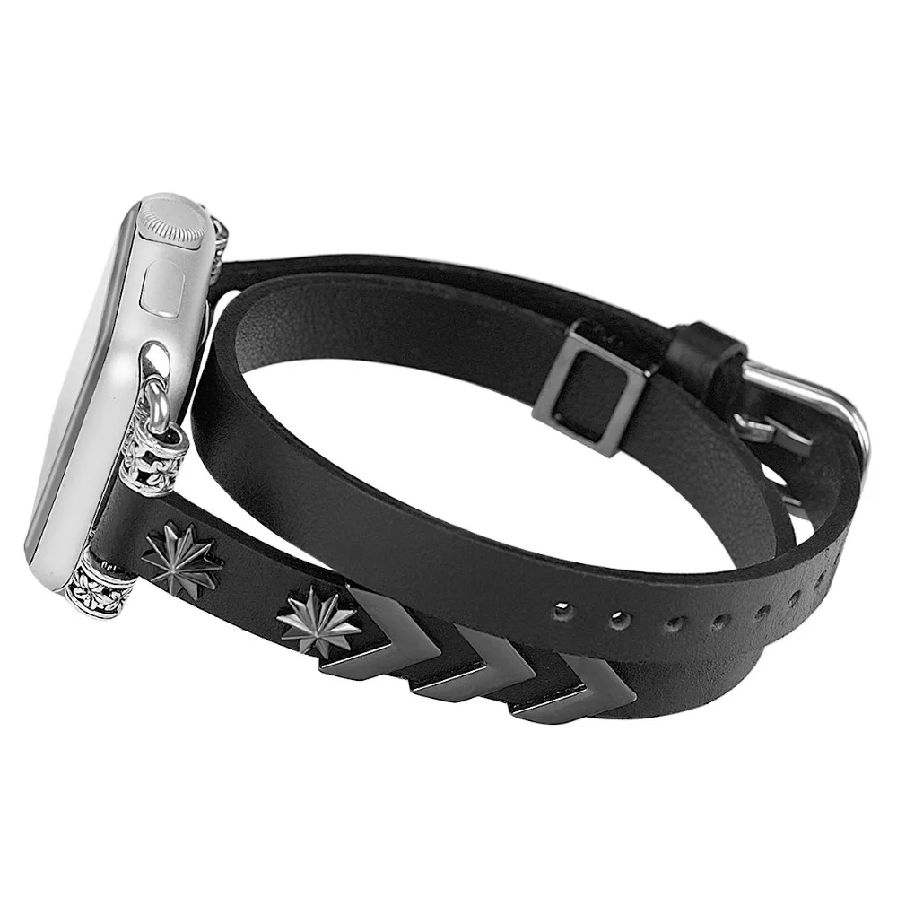 

Metal Double Belt Series 4/3/2/1 Genuine Leather For iwatch Bracelet strap For Apple Watch Leather Band 38mm 40mm 42mm 44mm