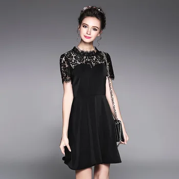 

New2017Summer Elegant Dress Ladies Lace Patchwork A-line dress pinched waist hollow out female vestidos Plus size XL-XXXXXL5269