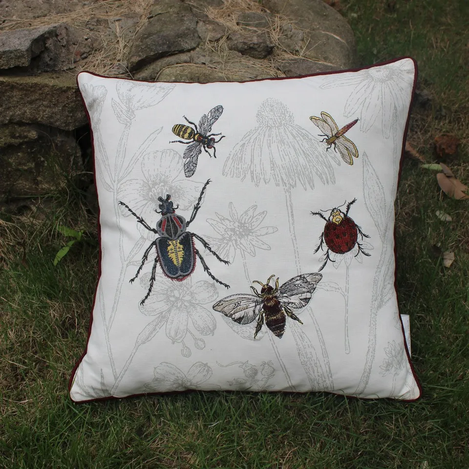 New Embroidered Five Bugs Bettle Insect Cotton Linen Sofa Chair