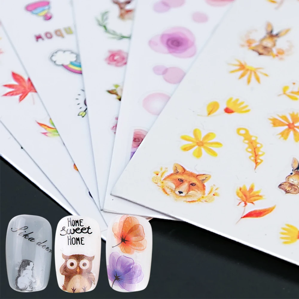 

3D Nail Stickers Decal Sakura Daisy Lavender Flower Patterns Adheisve Transfer Tips Manicure Nail Art Decoration SAF/CA