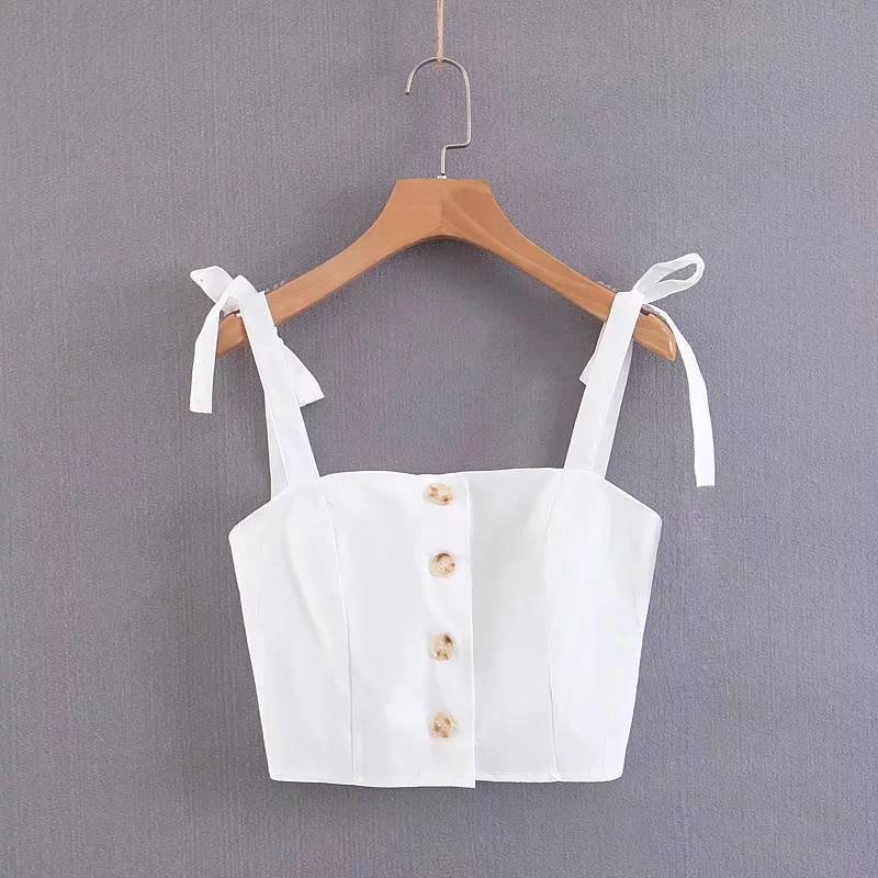 

Single Breasted Women White Sling Crop Top Casual Lady Sexy Tops 2019 Summer Camisole Femme T1187