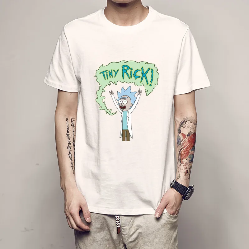 Mens T Shirts TINY RICK T-shirt Men's Short Sleeve Camisetas rick and morty t shirt 100% Cotton Clothes Top Tee Plus Size XS-3XL
