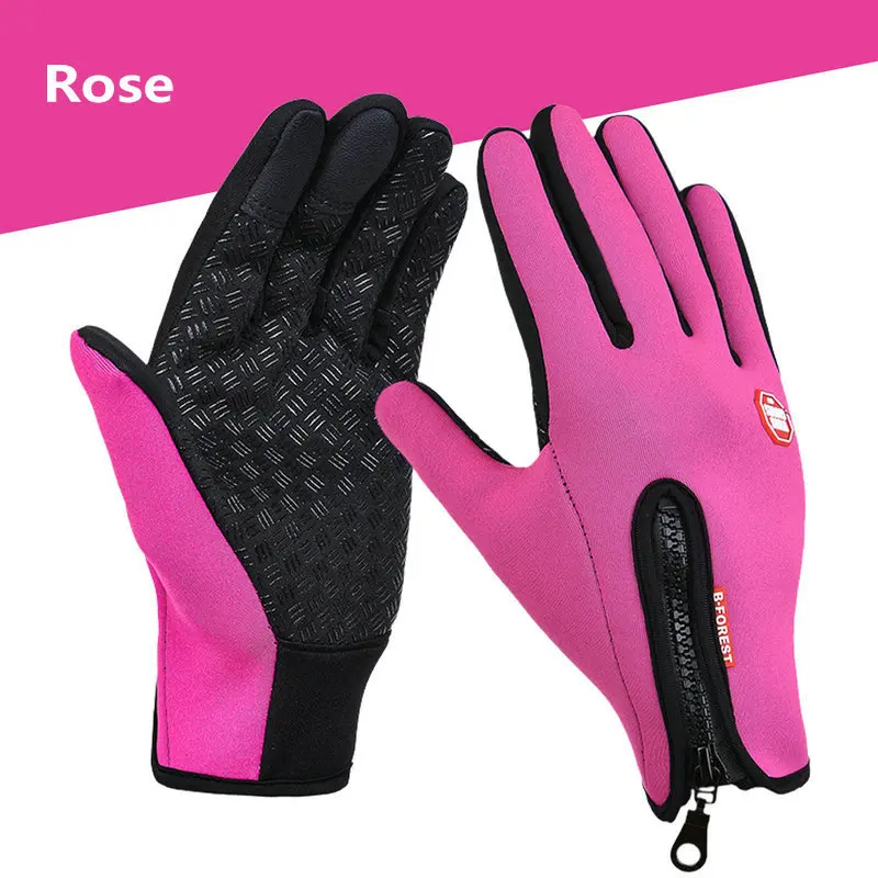 Уличные спортивные походные зимние велосипедные перчатки для мужчин и женщин ветрозащитные мягкие тёплые перчатки из искусственной кожи - Цвет: Rose