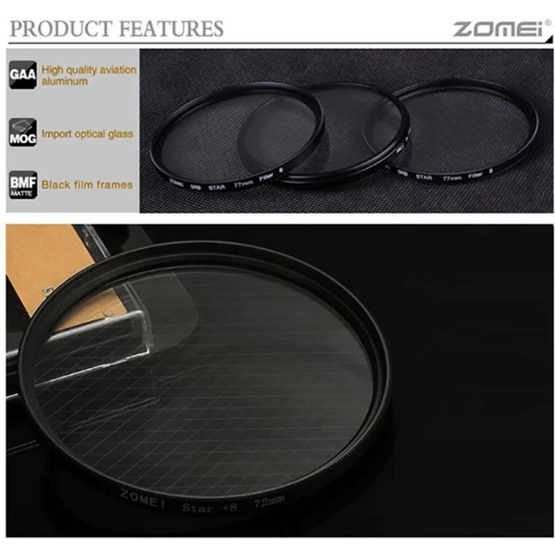 Zomei Set Filtri Stella 55mm – Effetto Croce A 4, 6 E 8 Punte – Per Obiettivi Canon, Nikon E Reflex