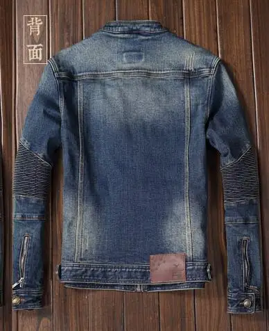 Men's Motorcycle Biker Denim Jacket Stand Collar Zipper Retro Slim Men's Motorcycle Biker Denim Jacket Stand Collar Zipper Retro Slim