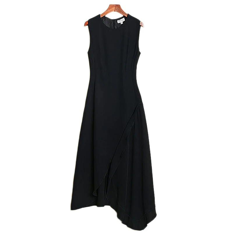 

XF 66 2018 Latest High Quality Autumn Fashion Designer Summer Retro Women Sleeveless Slim Sagging Irregular Pleated Dress