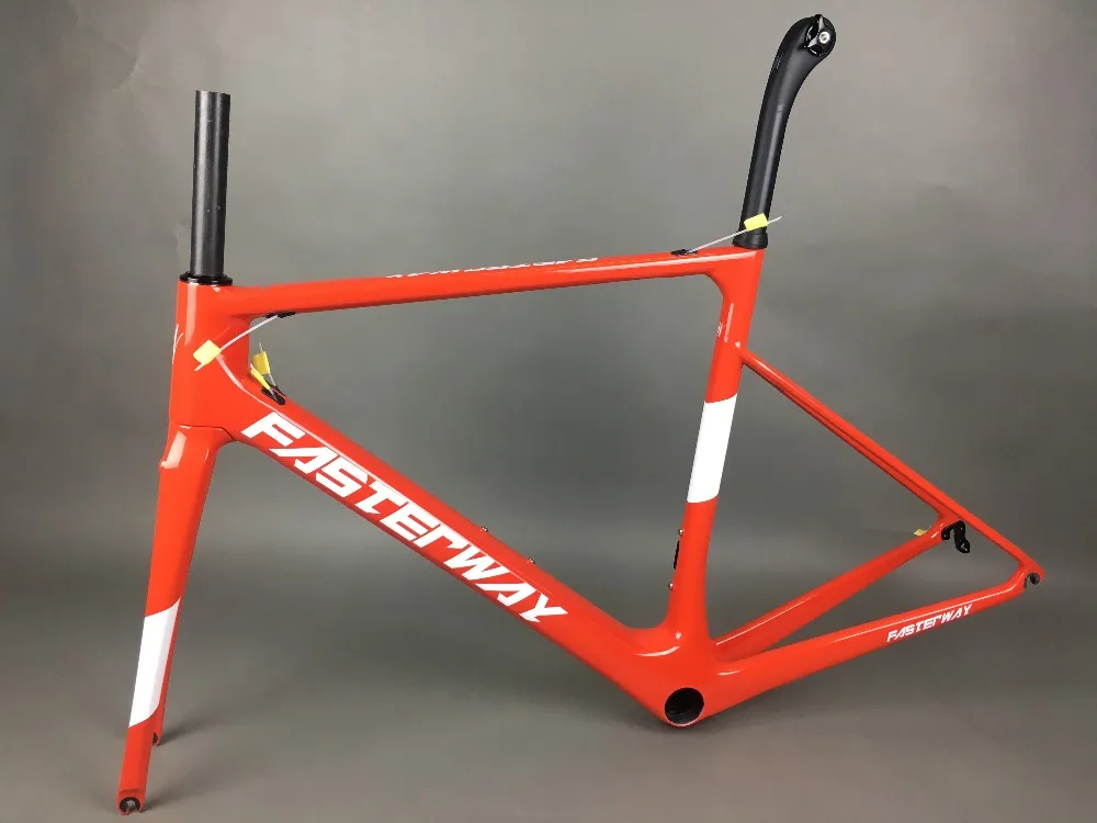 Cheap white red with black  FASTERWAY classic carbon road frameset UD weave carbon bike frame:Frameset+Seatpost+Fork+Clamp+Headset 78