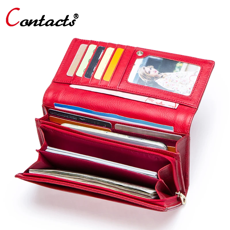 

Contact's Fashion Women Long Clutch Wallet Big Capacity Coin Purse for Ladies Genuine Leather Phone Pocket Card Holder Carteras