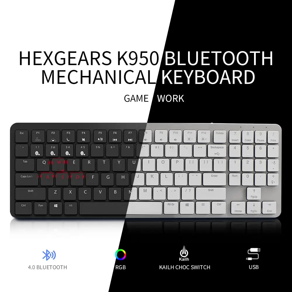 HEXGEARS X1 Bluetooth Keyboard RGB Backlight PBT Keycap Slim Gaming