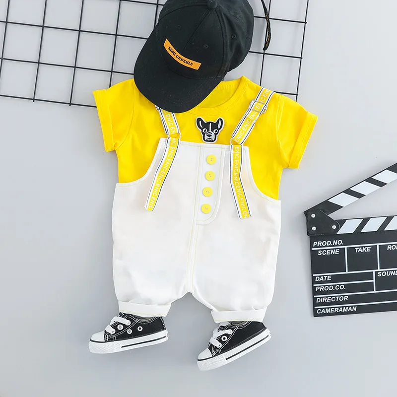 

Unisex Baby Summer Clothes For Boy Girl Set Cartoon T-shirt & White Backstrap Shorts 2pcs Newborn Outfit Cotton Casual Baby Suit