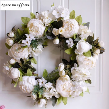 

Free Shipping Door Decoration 40CM Christmas garland White Peony Diy Christmas Wreath Material