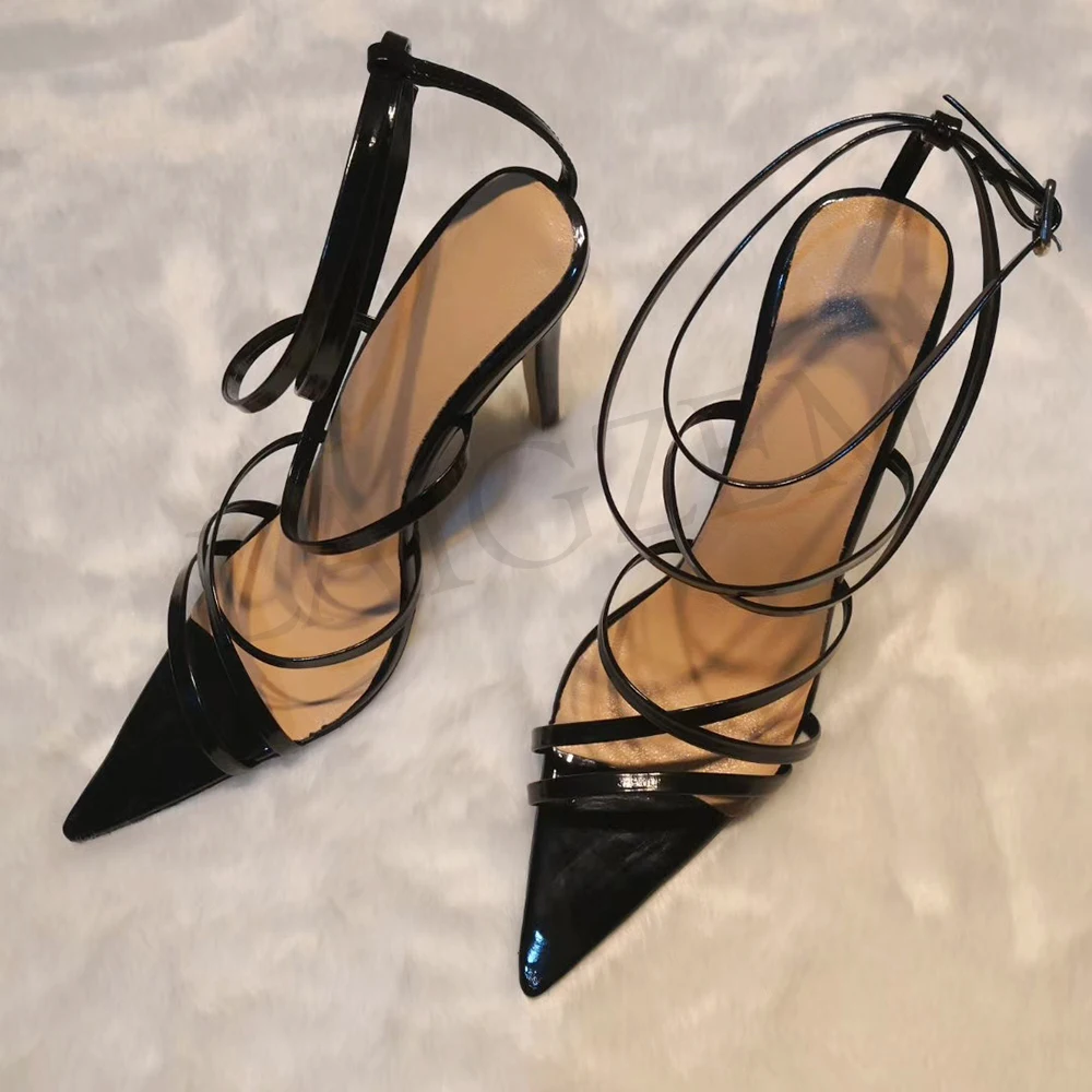 LAIGZEM/пикантные женские босоножки сандалии-гладиаторы на высоком каблуке 10-13 см с острым носком и ремешками Фетиш-обувь для женщин; большие размеры 34-47