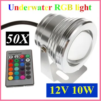 

50pcs 10W 12v underwater RGB Led Light 800LM Waterproof IP68 fountain pool Lamp 16 color change with 24key IR Remote controller