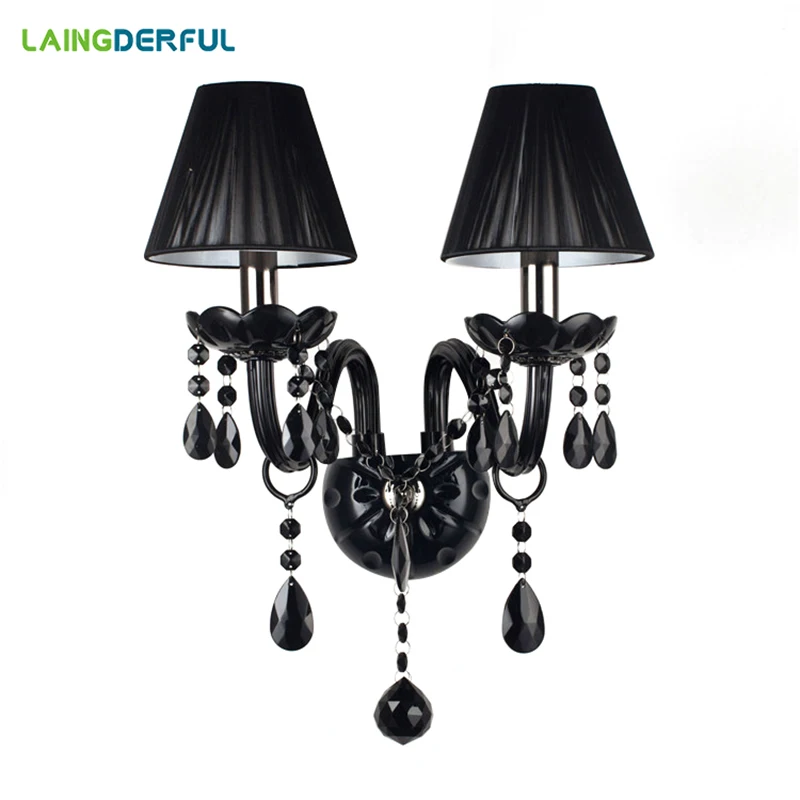 LAINGDERFUL Europe Black Crystal Wall Lamps Luxurious Retro Decoration Light Modern Inwall Lights For Foyer Bed Room | Лампы и