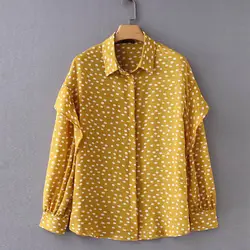 CS858 Новый женский сладкий горошек ruffed отложной воротник блуза с длинным рукавом Женская Повседневная Длинные рукава желтые Блузки Топы