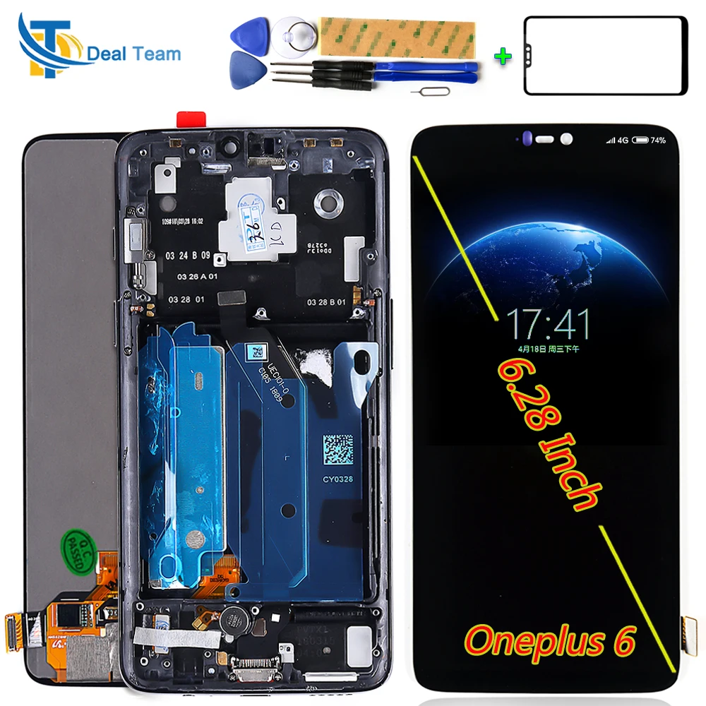 

Optic AMOLED For Oneplus 6 6.28 inch Touch Screen Panel Digitizer Assembly 1080*1080 LCD display Frame with Free Glass film Tool