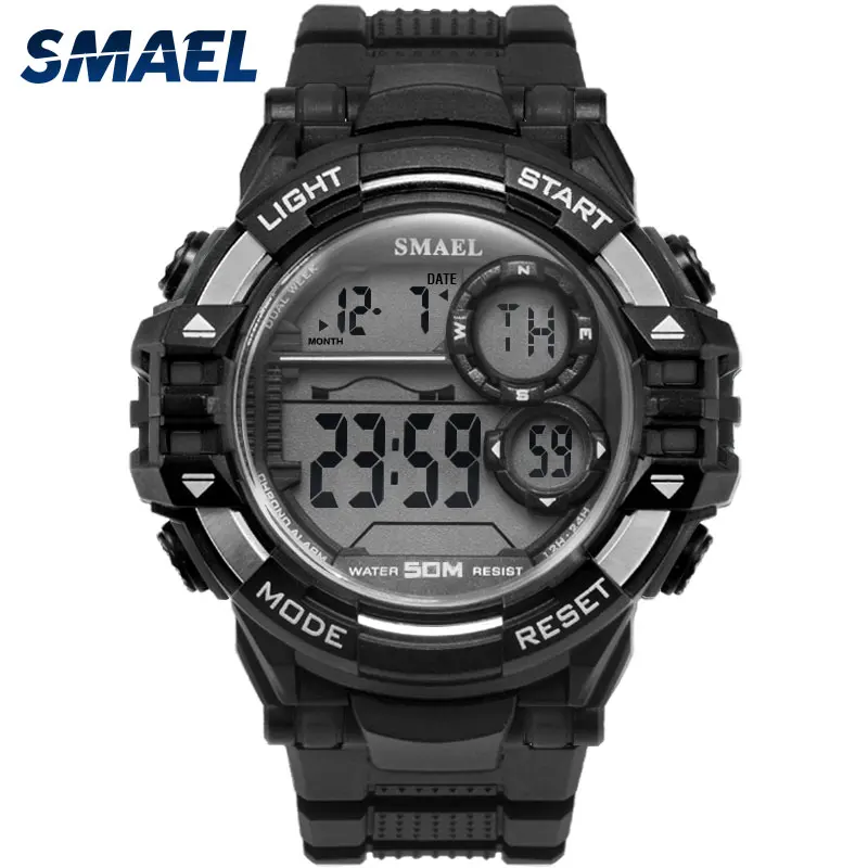 

Smael Mens Digital Watch Electronic Military Swim Watch Waterproof 50M Chronograph Black Watches 1515 Man Wristwatches Hot Clock