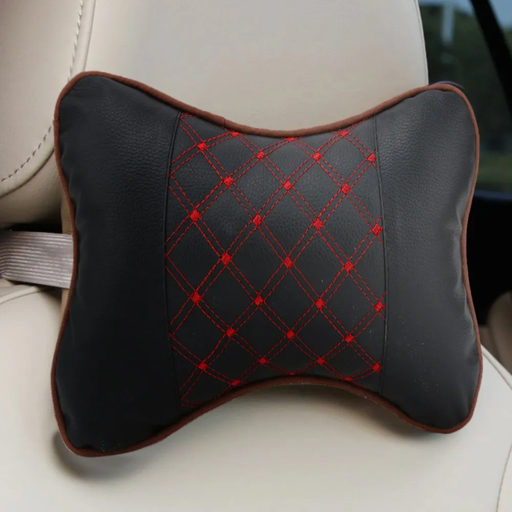 2Pcs leather Car Headrest Pillow Lumbar Back Brace Support Car Interior Auto Supplies Neck Head Protector