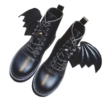 2017 New Spring Detachable Wings Women Motorcycle Boots Punk Style Martin Boots Faux Fur Winter Boots Demon Boots Botas Mujer