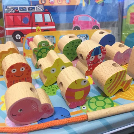 

MamimamiHome Baby Toys Beech Wooden Cartoon Animal Fruit Large Bead Montessori Early Education Toys For Children Blocks