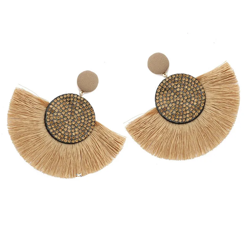 

3.1*2.95 Inch Fan Tassel Earrings large Bohemian African Colorful Handmade crystal Women Earring Jewelry Accessories