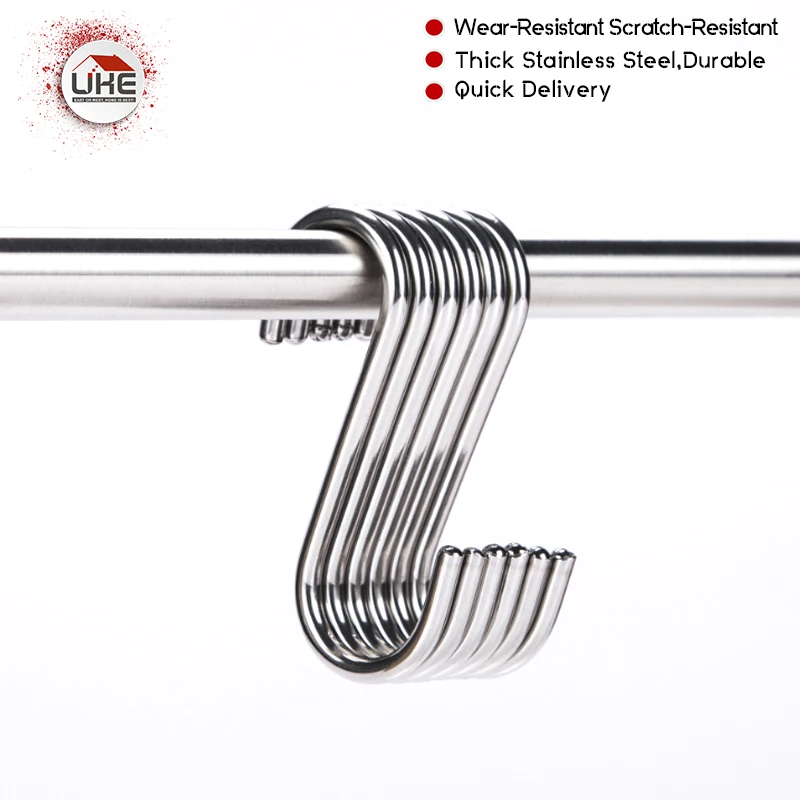 

UKE 10PCS Stainless Steel S Shaped Hanger Hook Kitchen Bathroom Clothing Hanger Hooks Railing Clasp Holder Hooks for Pot Hanging
