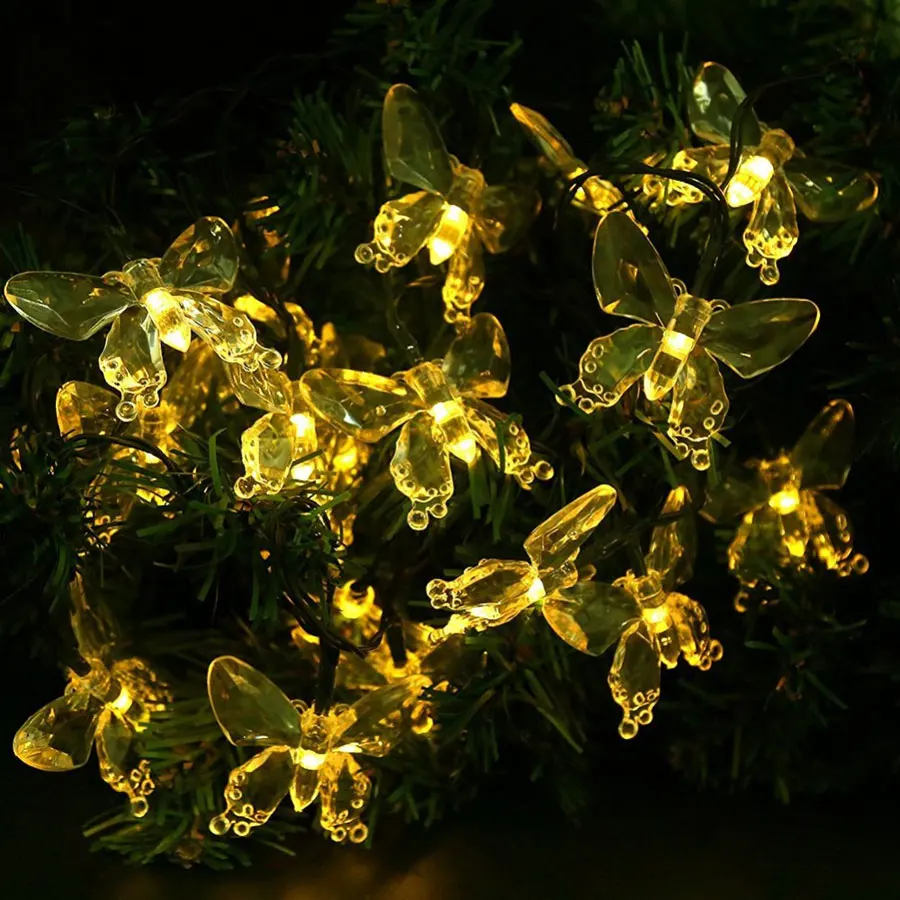 20 светодиодный светильник в форме бабочки на солнечных батареях, водонепроницаемые уличные наземные светодиодные фонари, украшение, Рождественская елка, гирлянды 30