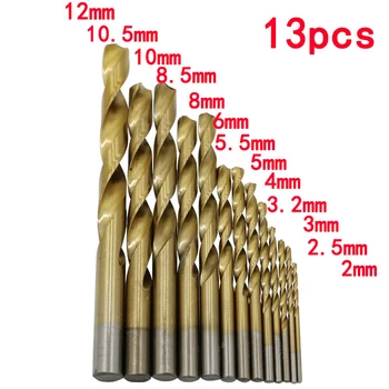 

13 Pcs/set High Speed Steel 4241 Round Handle Twist Drill Accessories Titanium Plated Iron Plate Drilling Hand Tools