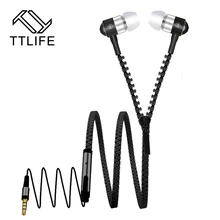 TTLIFE Cheap Zipper Cable Earphone 9 Colors Metal Earbud With Microphone Wholesale 3.5mm Stereo Bass Earphone For Meizu Xiaomi